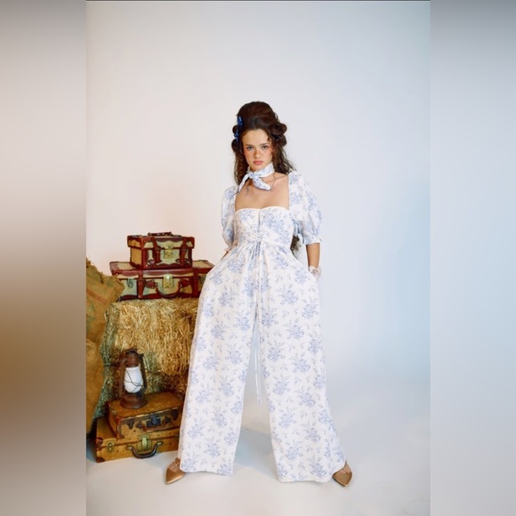 Selkie Pants - Selkie Biltmore Bed & Breakfast White and Blue Floral Jumpsuit
